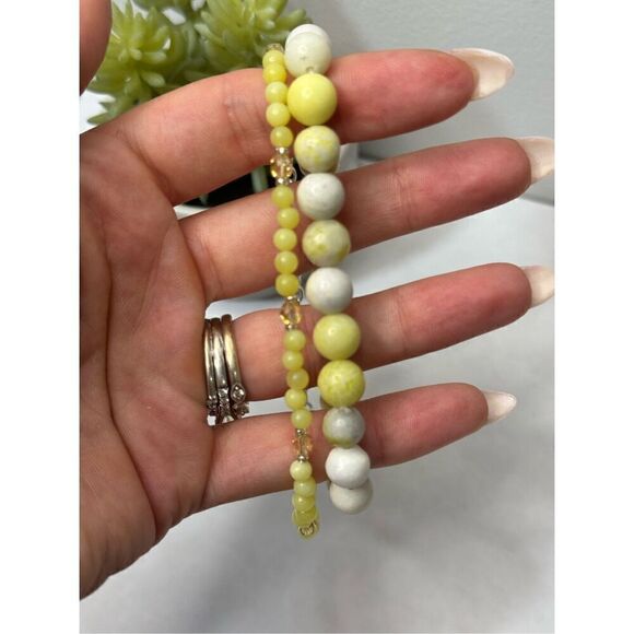 Yellow Jasper Gemstone Beaded Stretch Bracelet and Anklet - Picture 4 of 6